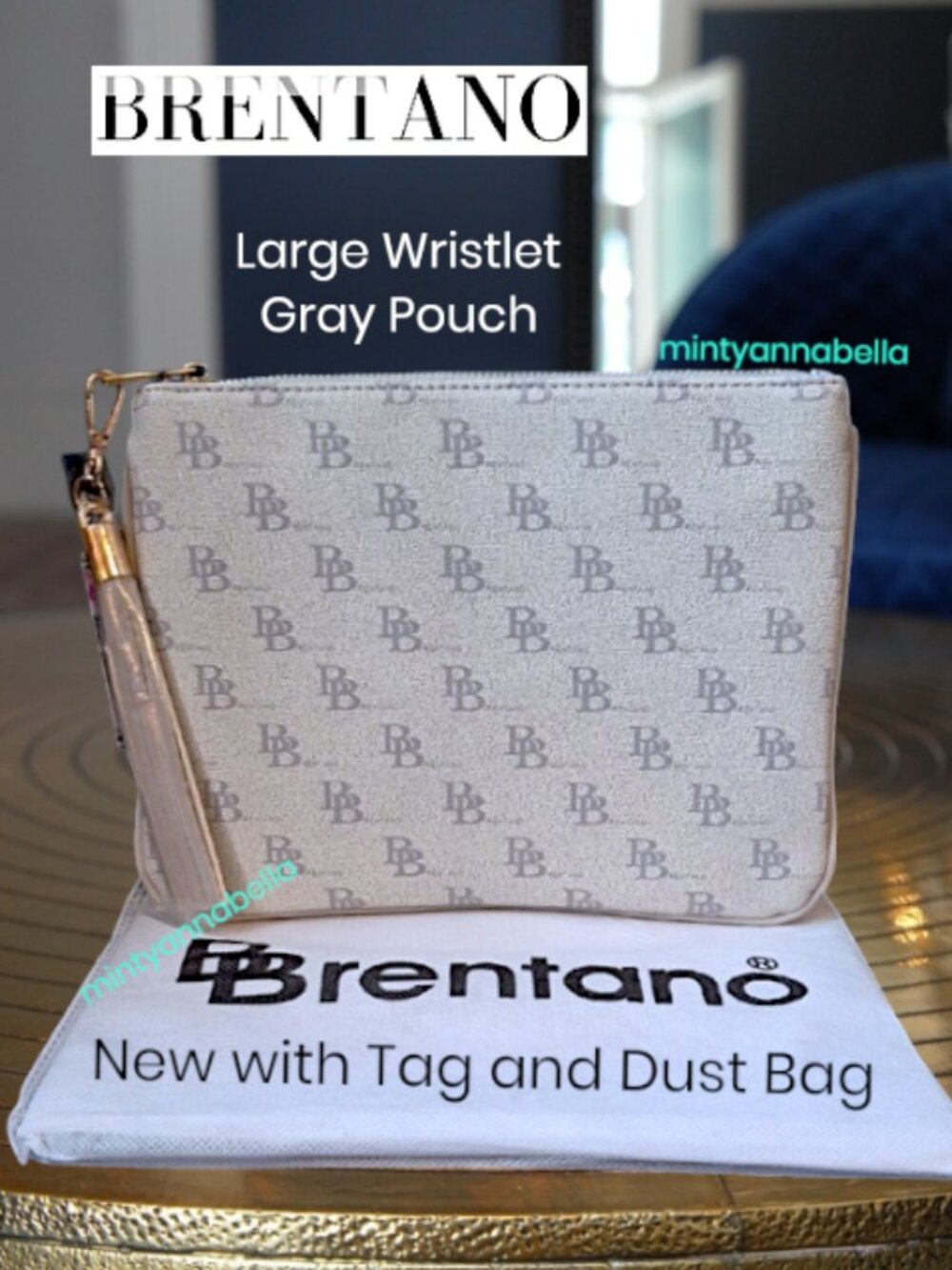 Brentano Large Grey Wristlet Pouch